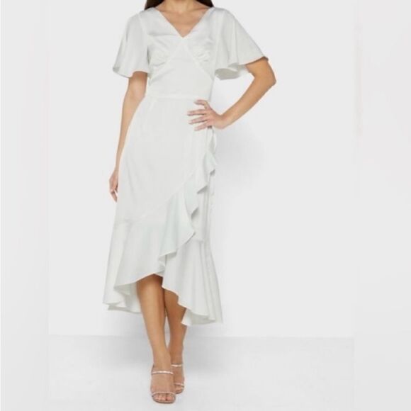Amylynn White Pleated Wrap Dress Women Large NWT $225 - Picture 8 of 13
